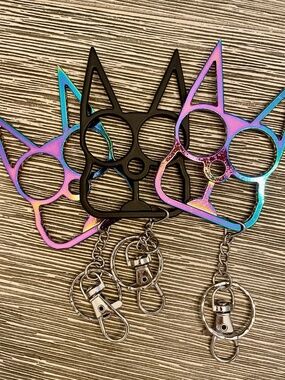 Cat Pointy Ears Metal Knuckle Protection! 3, Self Defense Safety Keychains